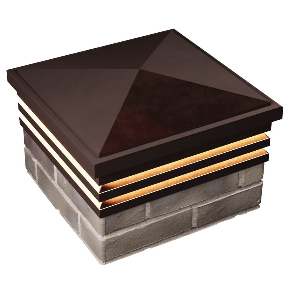 Колпак Zking Бона ХайТек Коричневый на столб 1.5х1.5 кирпича (385х385мм) с подсветкой в Волхове фото