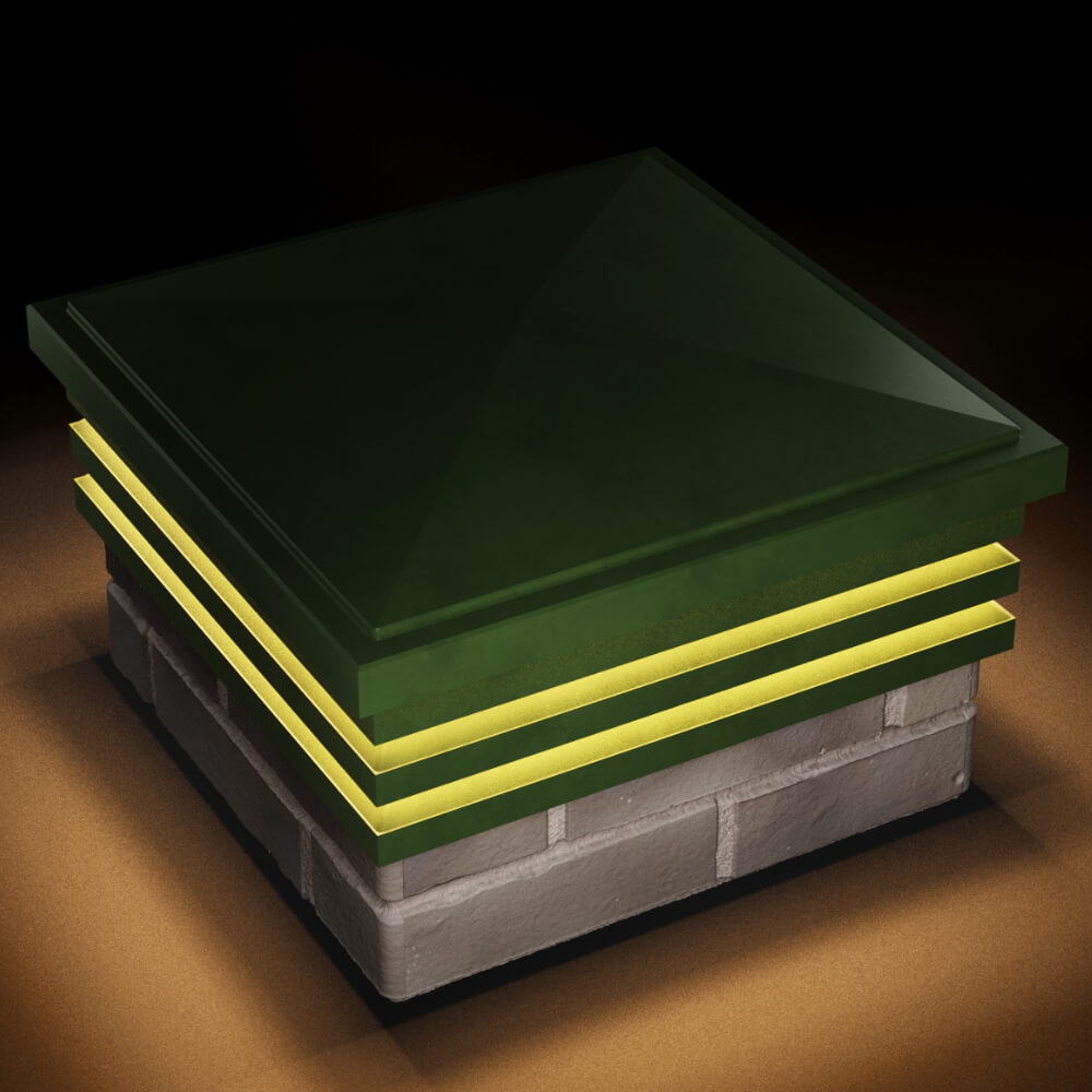 Колпак Zking Бона ХайТек Зеленый на столб 1.5х1.5 кирпича (385х385мм) с подсветкой в Волхове фото