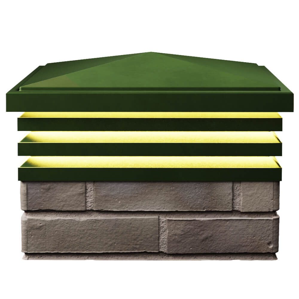 Колпак Zking Бона ХайТек Зеленый на столб 1.5х1.5 кирпича (385х385мм) с подсветкой в Волхове фото