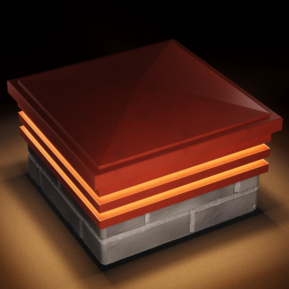 Колпак Zking Бона ХайТек Красный на столб 1.5х1.5 кирпича (385х385мм) с подсветкой в Волхове фото