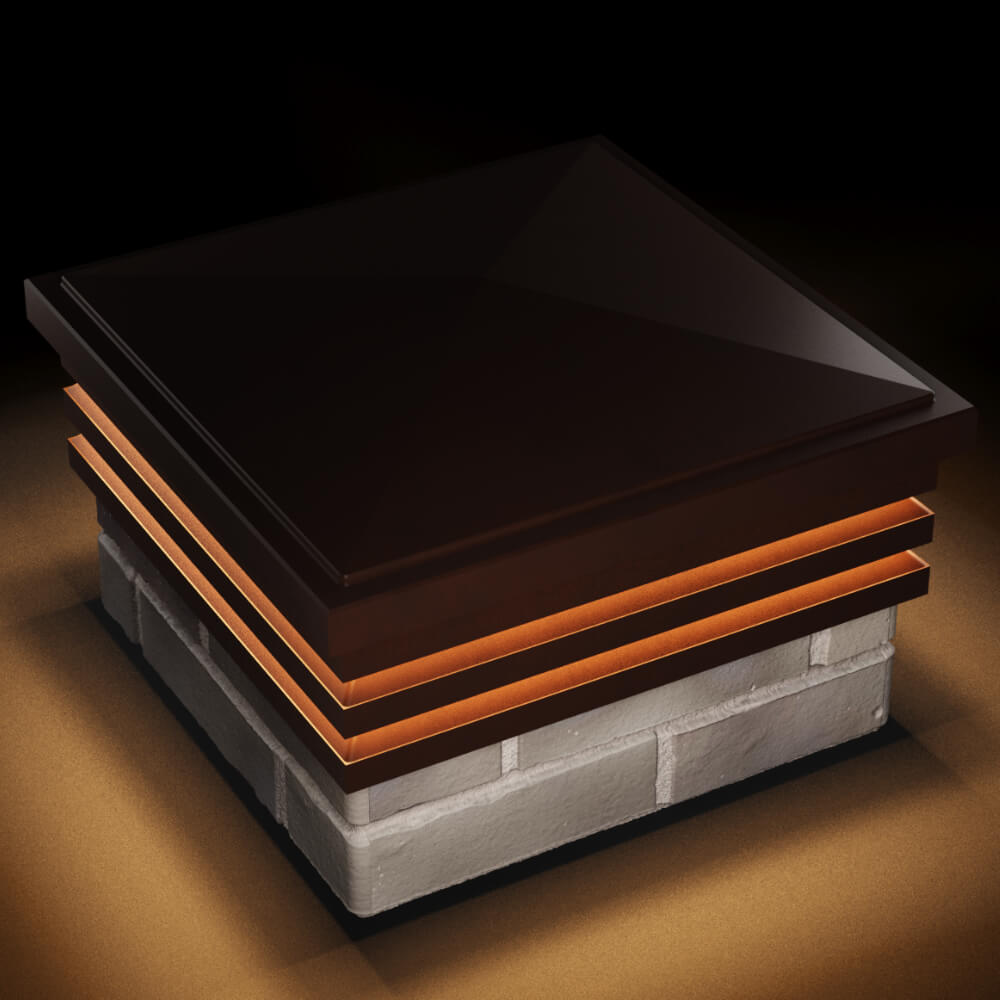 Колпак Zking Бона ХайТек Коричневый на столб 1.5х1.5 кирпича (385х385мм) с подсветкой в Волхове фото