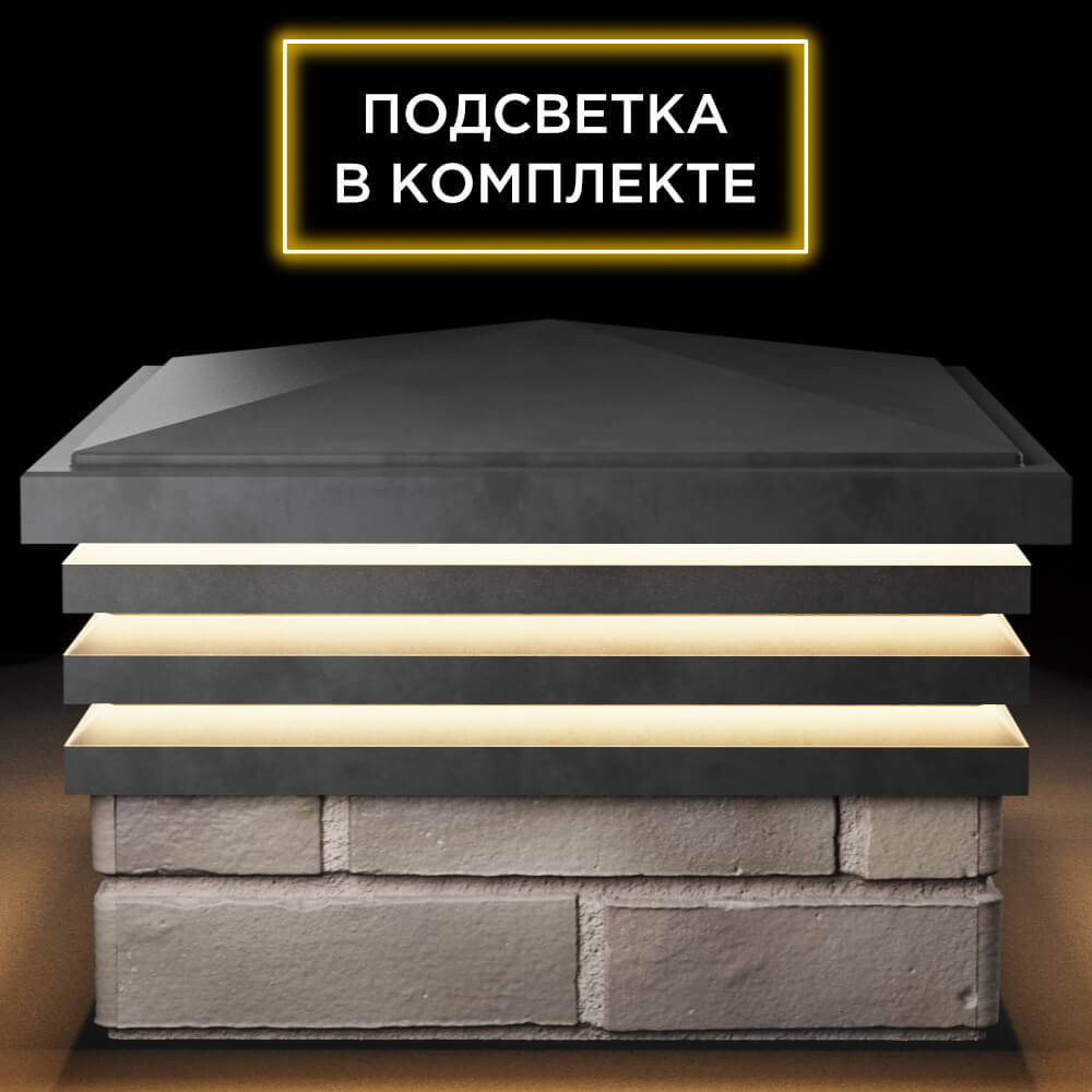 Колпак Zking Бона ХайТек Серый на столб 1.5х1.5 кирпича (385х385мм) с подсветкой Волхов фото