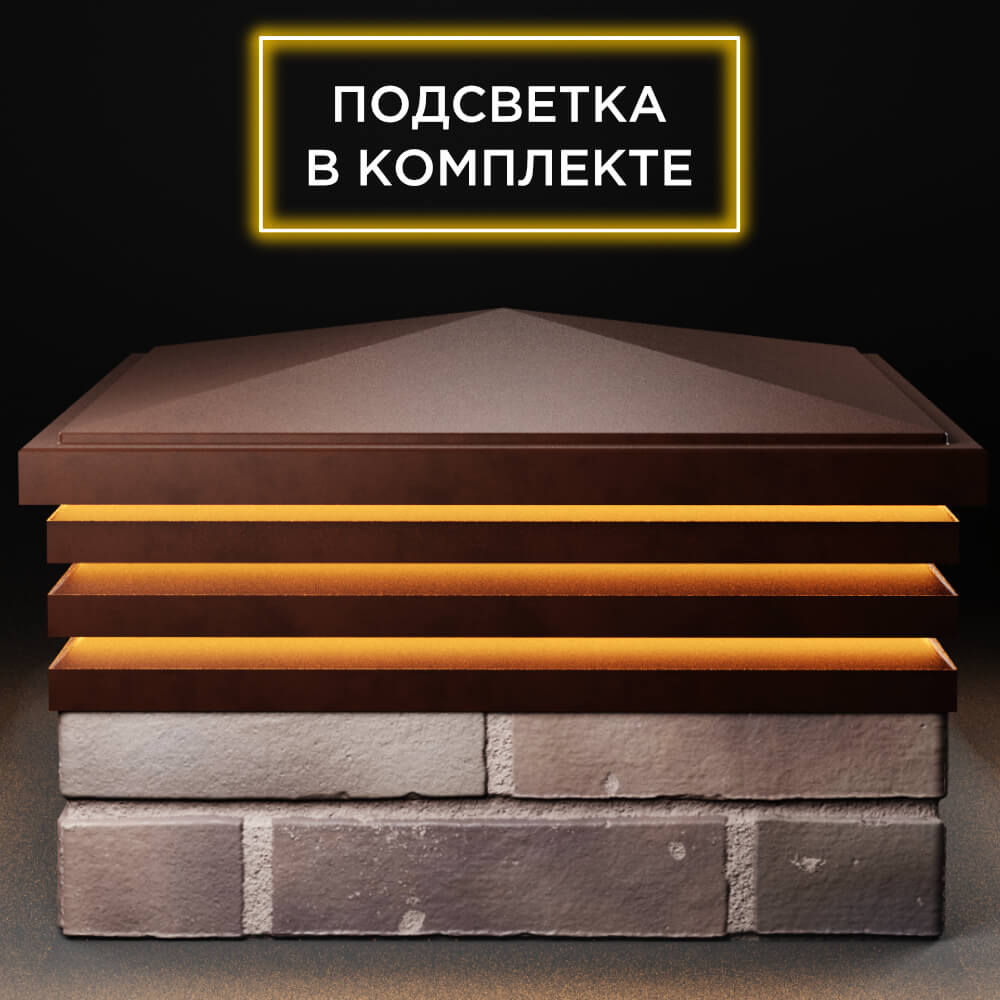Колпак Zking Бона ХайТек Коричневый на столб 2х2 кирпича (513х513мм) с подсветкой Волхов фото