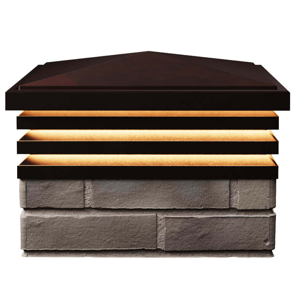 Колпак Zking Бона ХайТек Коричневый на столб 1.5х1.5 кирпича (385х385мм) с подсветкой в Волхове фото